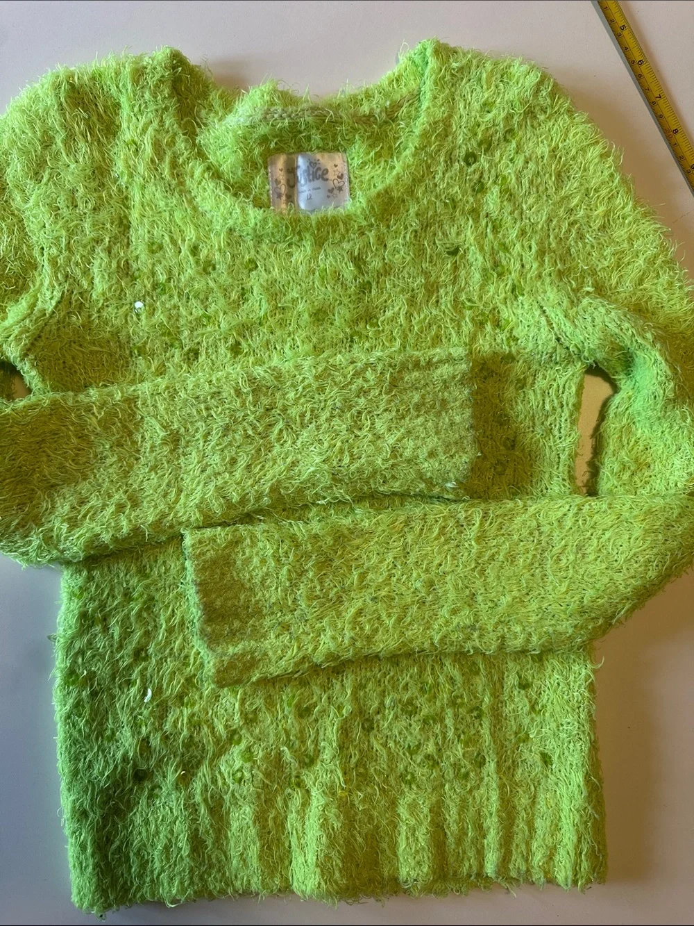 Justice Neon Green Fuzzy Crewneck Sweater